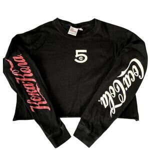 Coca Cola Black White Red 5 Cents Tee T-Shirt Sweatshirt Long Sleeve Crop Top M